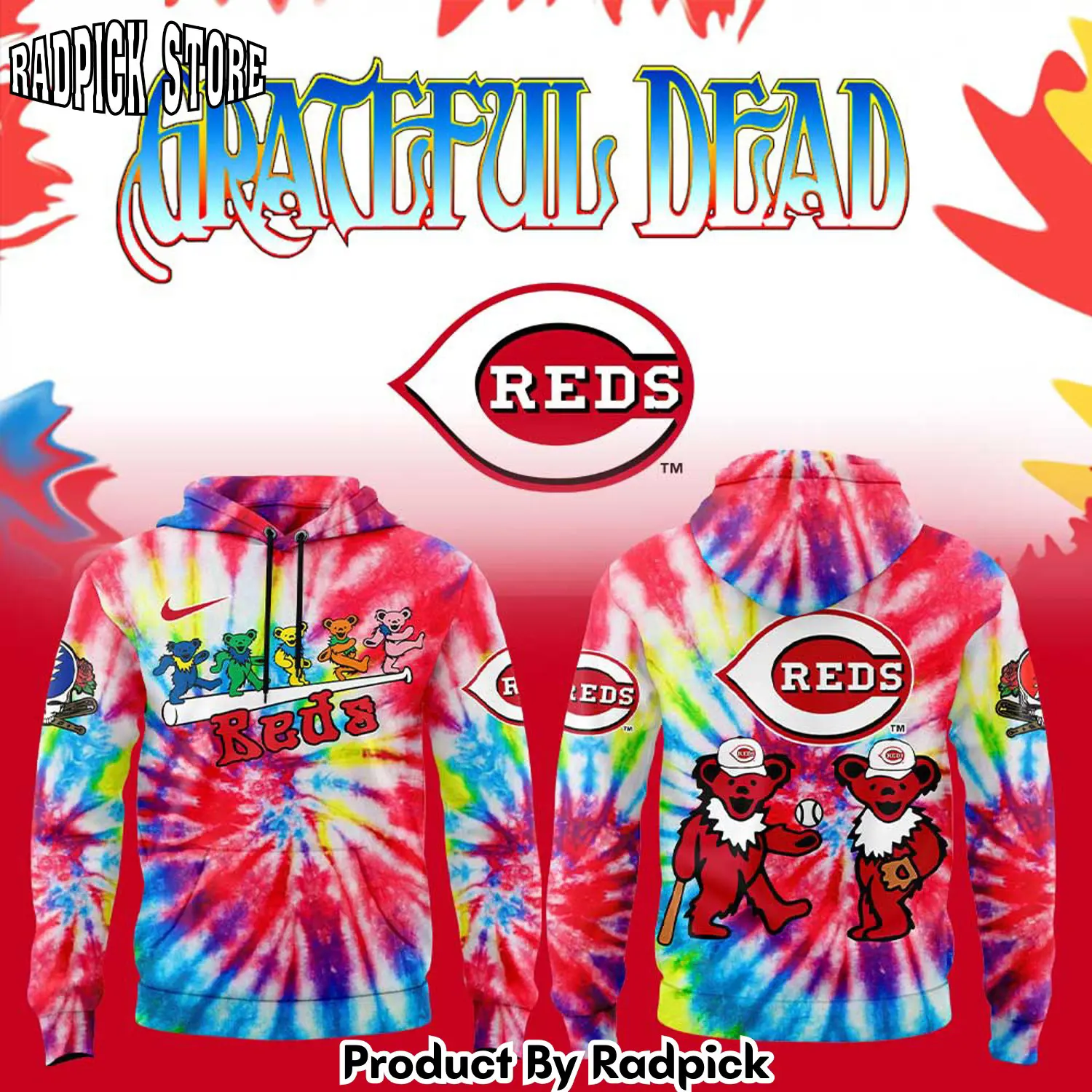 Cincinnati reds x grateful dead new night hoodie joggers hoodie and long pants set rp291846